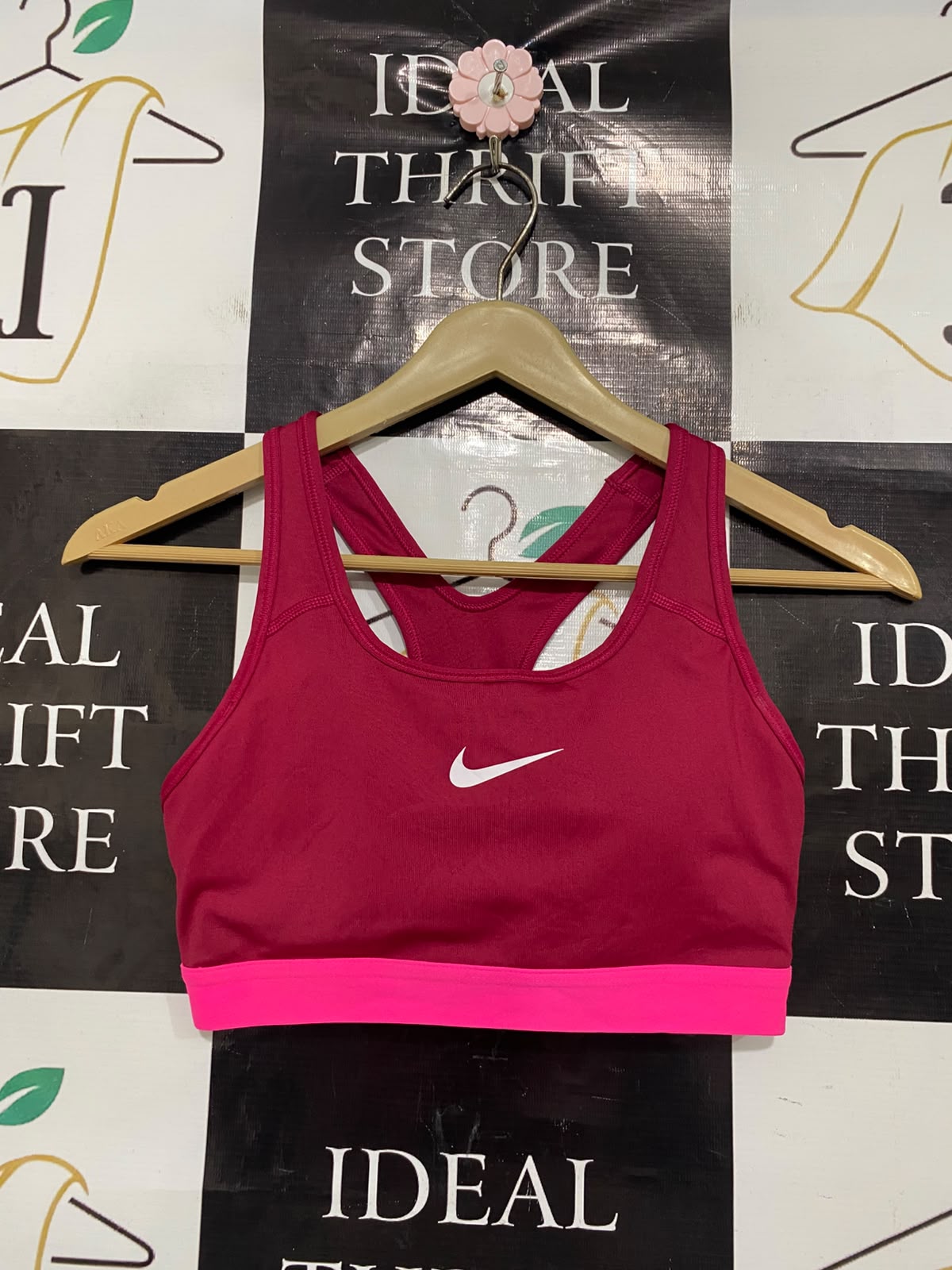 NIKE |S| BUST 12| A42| MAGENTA & NEON PINK SWOOSH PERFORMANCE UTILITY SPORTS BRA