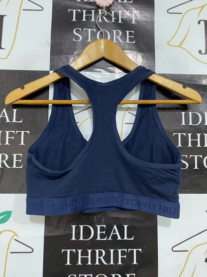 TOMMY HILFIGER |L| BUST 14| A42| NAVY BLUE SIGNATURE BAND UTILITY SPORTS BRA
