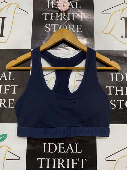 TOMMY HILFIGER |L| BUST 14| A42| NAVY BLUE SIGNATURE BAND UTILITY SPORTS BRA
