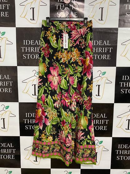 VINE APPAREL |M| WAIST 28| A42| BLACK TROPICAL FLORAL UTILITY WIDE-LEG PANTS