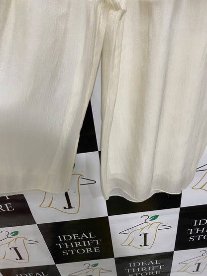 |L| WAIST 32| A42| CREAM METALLIC SHIMMER PLEATED UTILITY PALAZZO PANTS