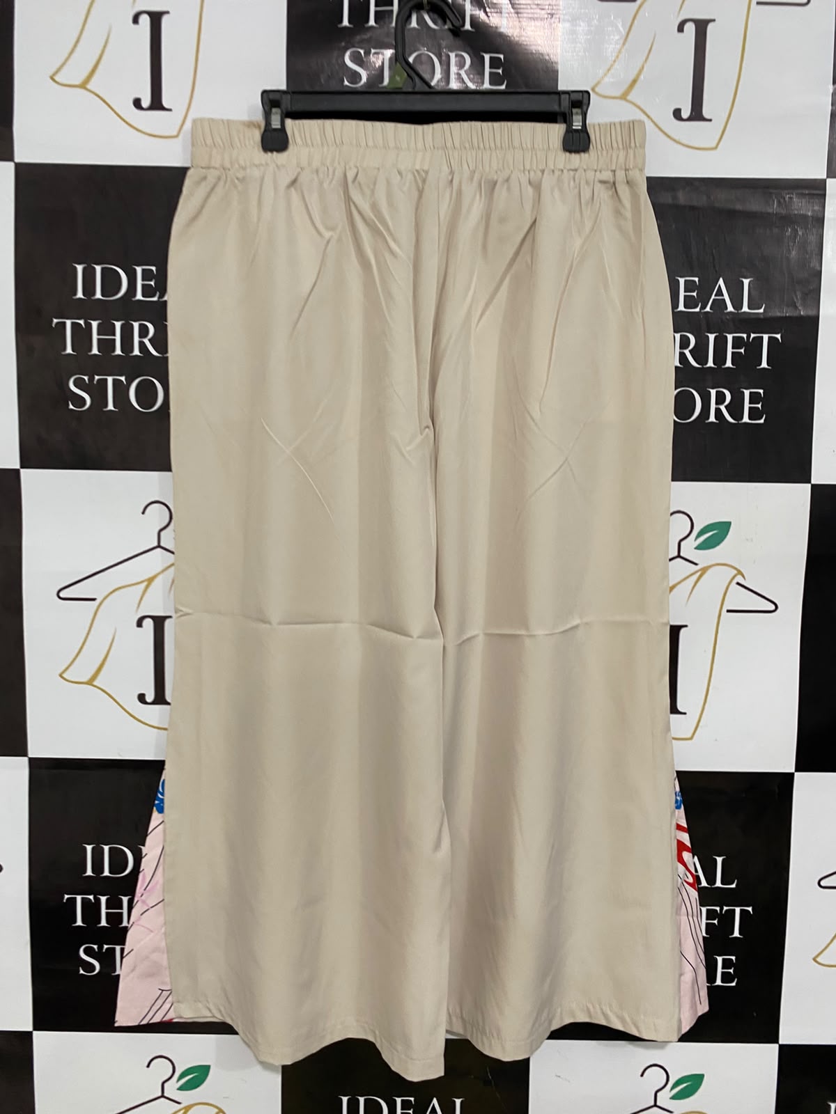 |XL| WAIST 32| A42| BEIGE UTILITY WIDE-LEG TROUSERS WITH PLEATED CONTRAST PANELS