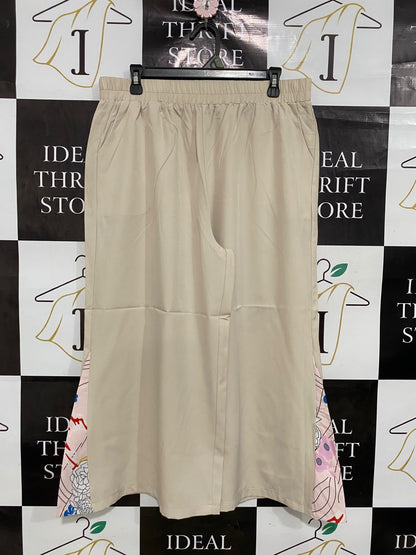 |XL| WAIST 32| A42| BEIGE UTILITY WIDE-LEG TROUSERS WITH PLEATED CONTRAST PANELS