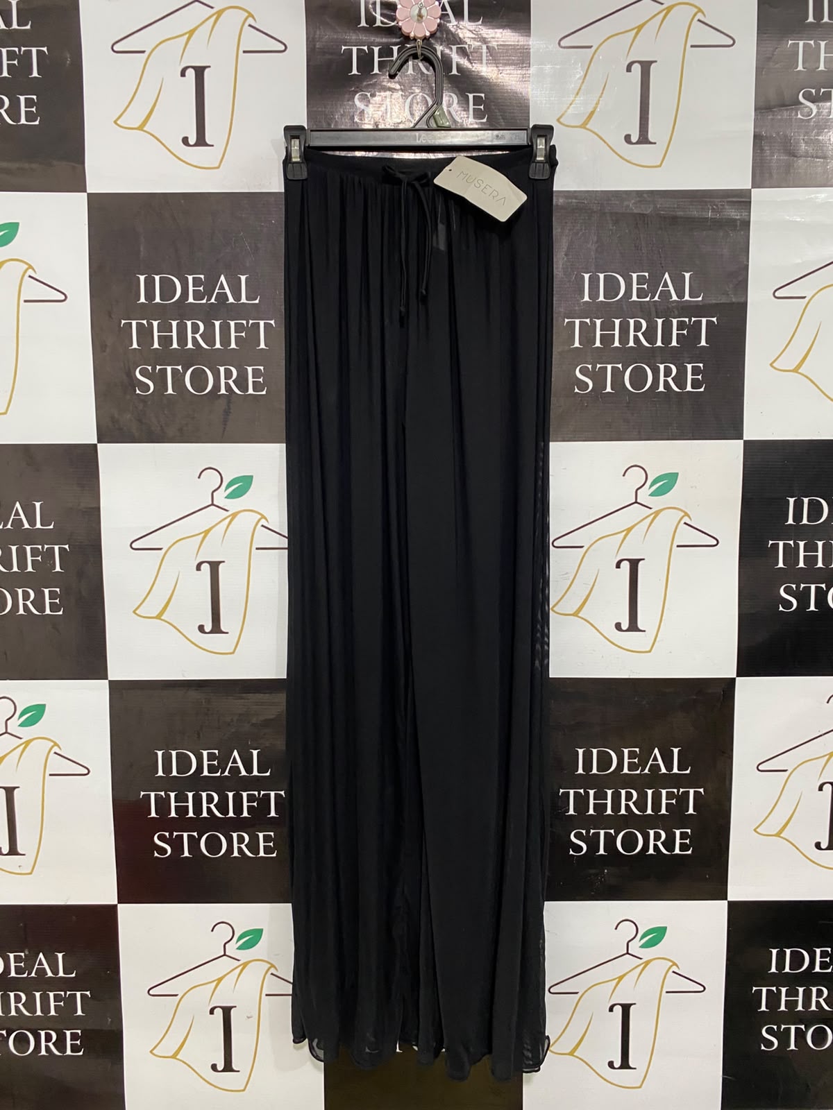 MUSERA |XS| WAIST 22| A42| BLACK SHEER FLOWING UTILITY PALAZZO PANTS