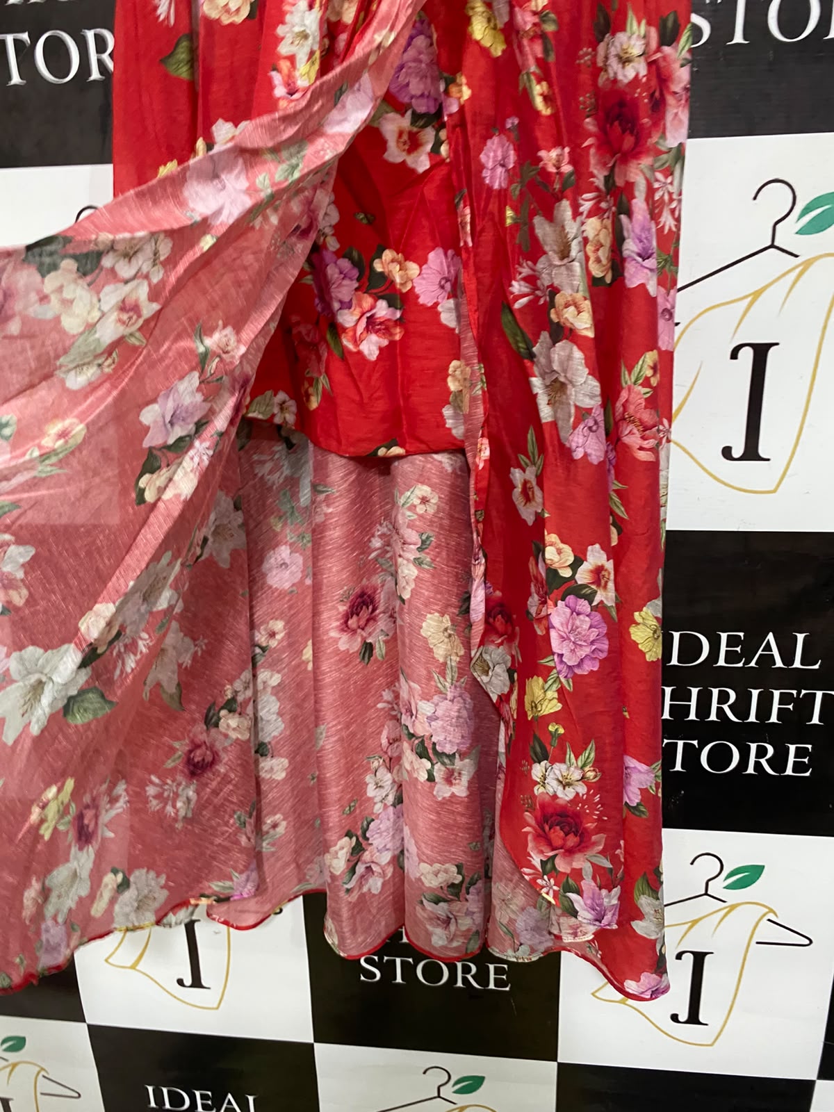 PORTMANS |S| WAIST 26| A42| RED FLORAL WRAP-STYLE UTILITY MAXI SKIRT