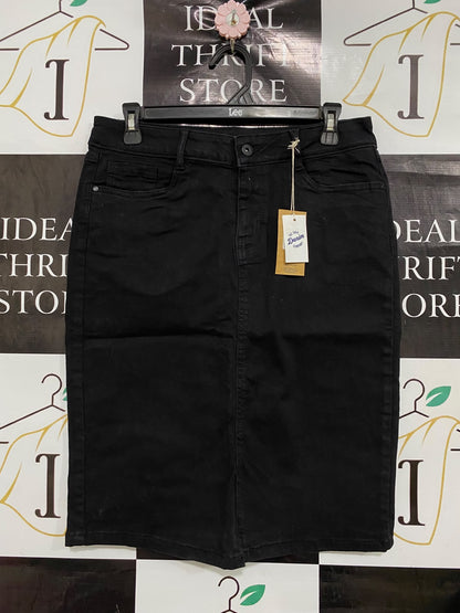 DENIM |L| WAIST 30| A42| BLACK DENIM MIDI UTILITY SKIRT