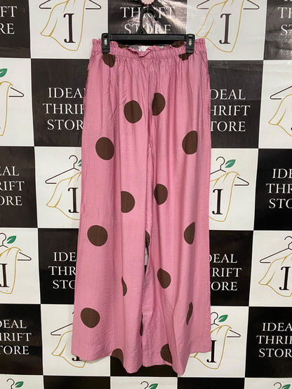 ED IT ED |L| WAIST 30| A42| PINK & BROWN POLKA DOT UTILITY WIDE-LEG PALAZZO PANTS