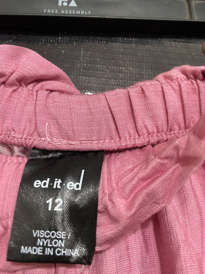 ED IT ED |L| WAIST 30| A42| PINK & BROWN POLKA DOT UTILITY WIDE-LEG PALAZZO PANTS