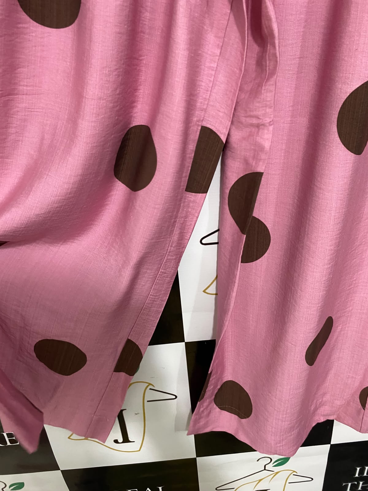 ED IT ED |L| WAIST 30| A42| PINK & BROWN POLKA DOT UTILITY WIDE-LEG PALAZZO PANTS