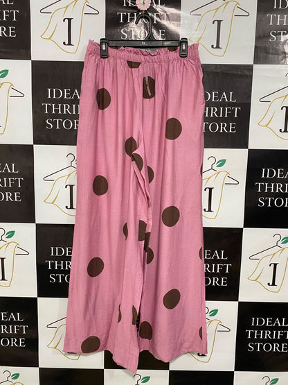 ED IT ED |L| WAIST 30| A42| PINK & BROWN POLKA DOT UTILITY WIDE-LEG PALAZZO PANTS