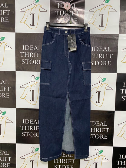 ANGEL BIBA |S| WAIST 26| A42| DARK DENIM CARGO UTILITY MAXI SKIRT