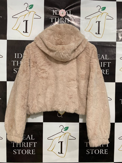 NEW LOOK |M| BUST 24| A42| BLUSH PINK FAUX FUR HOODED UTILITY ZIP-UP JACKET