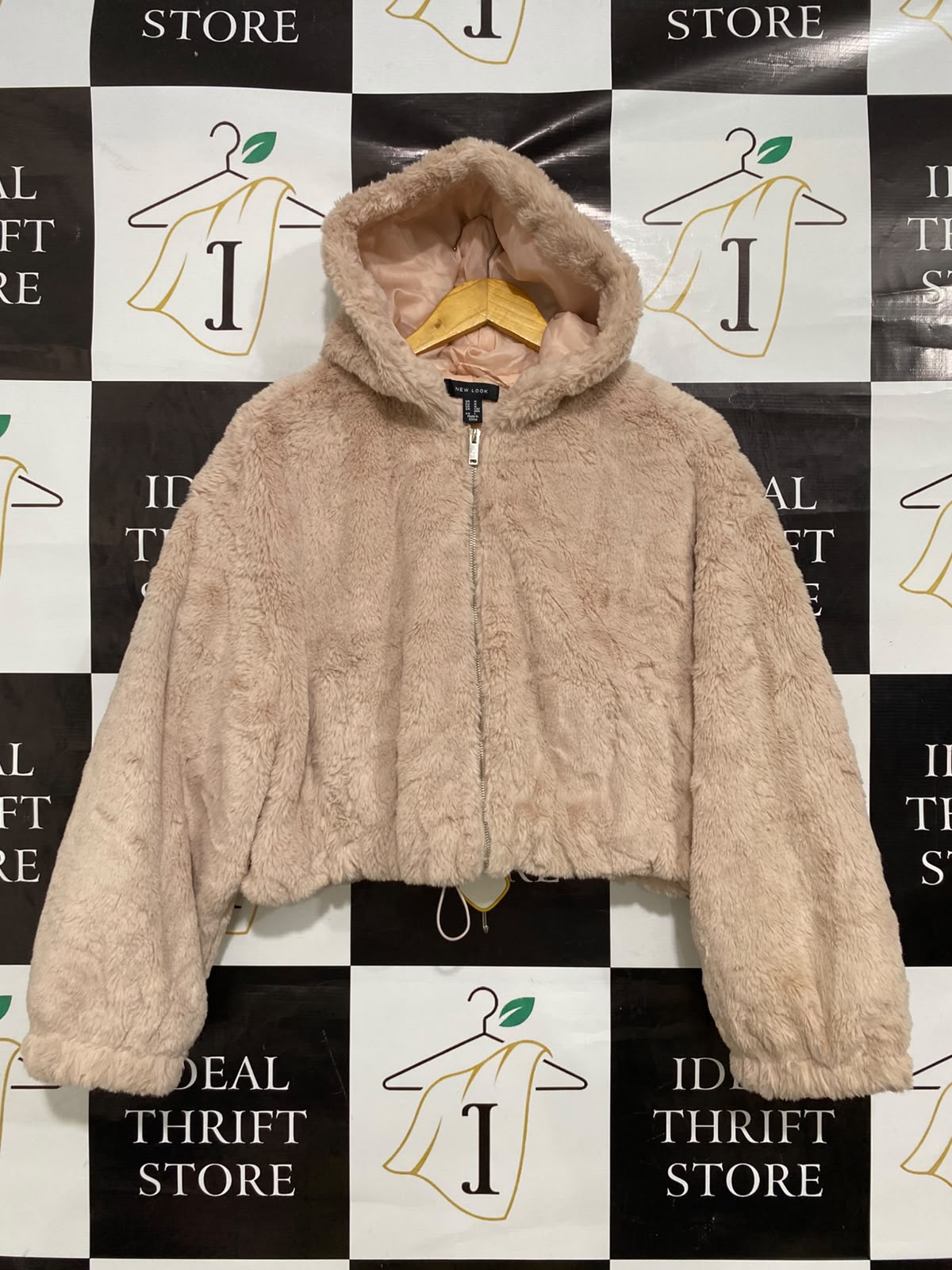 NEW LOOK |M| BUST 24| A42| BLUSH PINK FAUX FUR HOODED UTILITY ZIP-UP JACKET