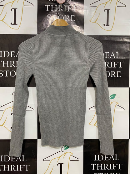 PRIMARK CARES |M| BUST 12| A42| GREY RIBBED MOCK-NECK LONG-SLEEVE TOP