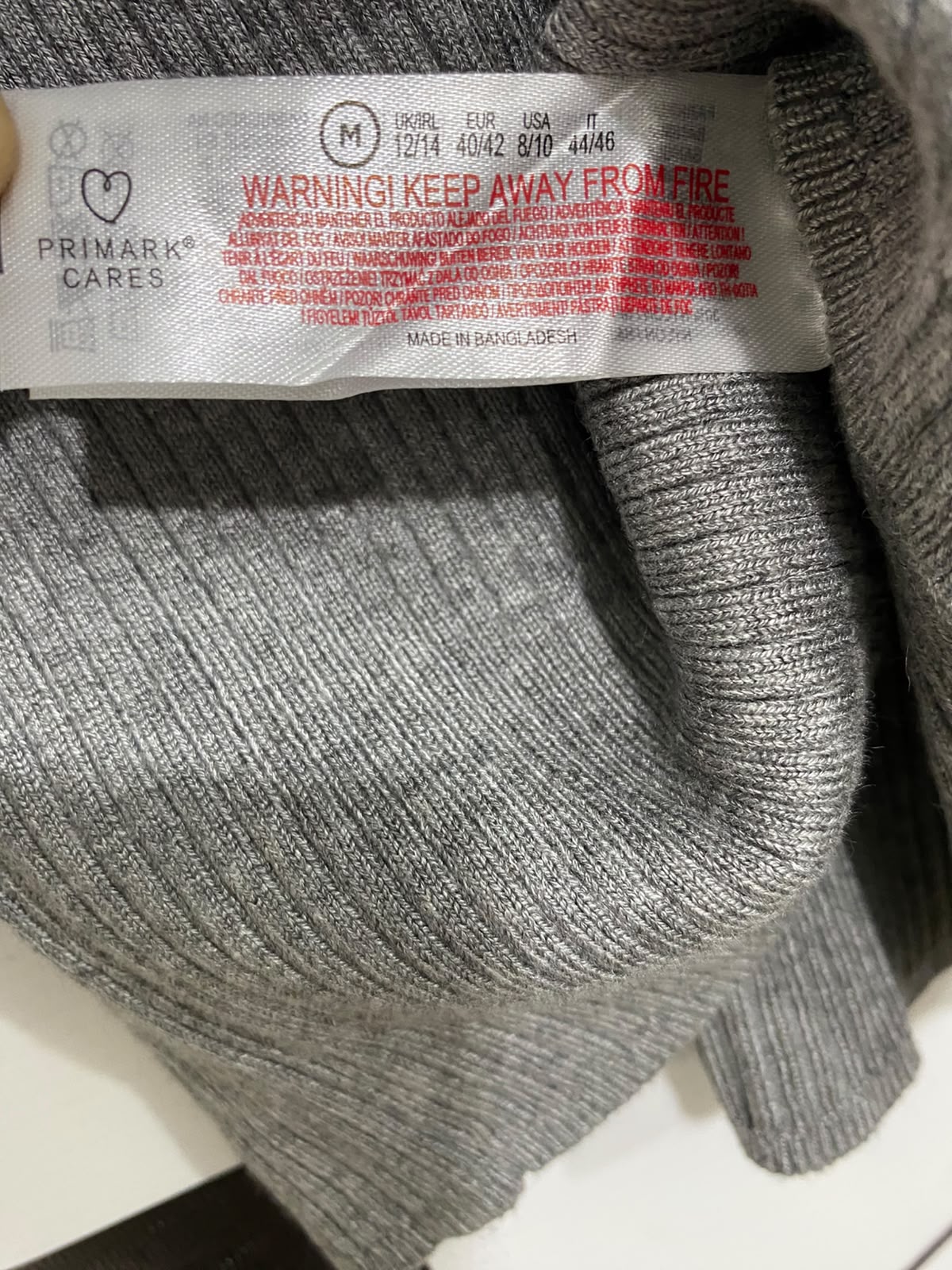 PRIMARK CARES |M| BUST 12| A42| GREY RIBBED MOCK-NECK LONG-SLEEVE TOP