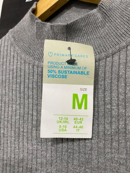 PRIMARK CARES |M| BUST 12| A42| GREY RIBBED MOCK-NECK LONG-SLEEVE TOP