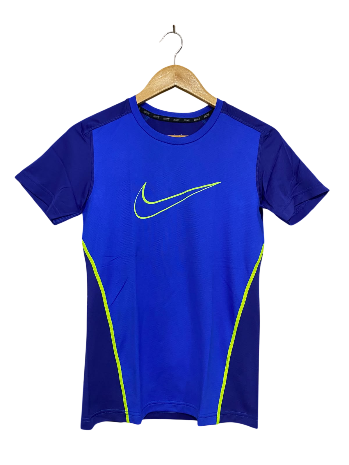 NIKE |L| BUST 16| A43| BLUE AND LIME GREEN COLORBLOCK TECHNICAL PERFORMANCE T-SHIRT