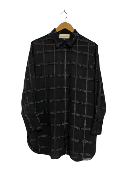 MALENE BIRGER |XL| BUST 23| A43| BLACK SHEER METALLIC CHECK TECHNICAL UTILITY TUNIC SHIRT