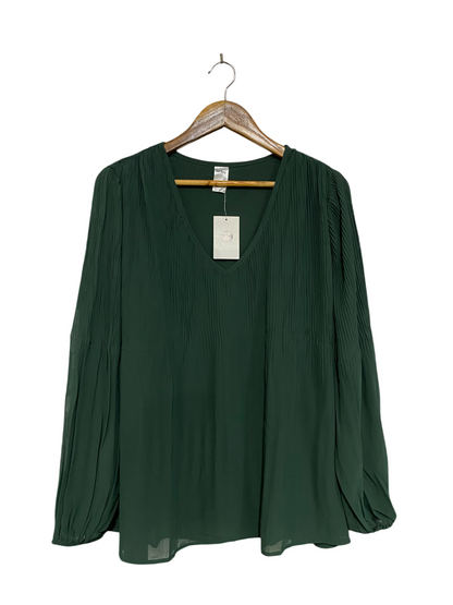 ANKO |M| BUST 21| A43| HUNTER GREEN PLEATED V-NECK TECHNICAL UTILITY BLOUSE