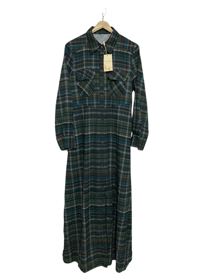 MODESEES |L| BUST 20| A43| PLAID TECHNICAL UTILITY SHIRT MAXI DRESS