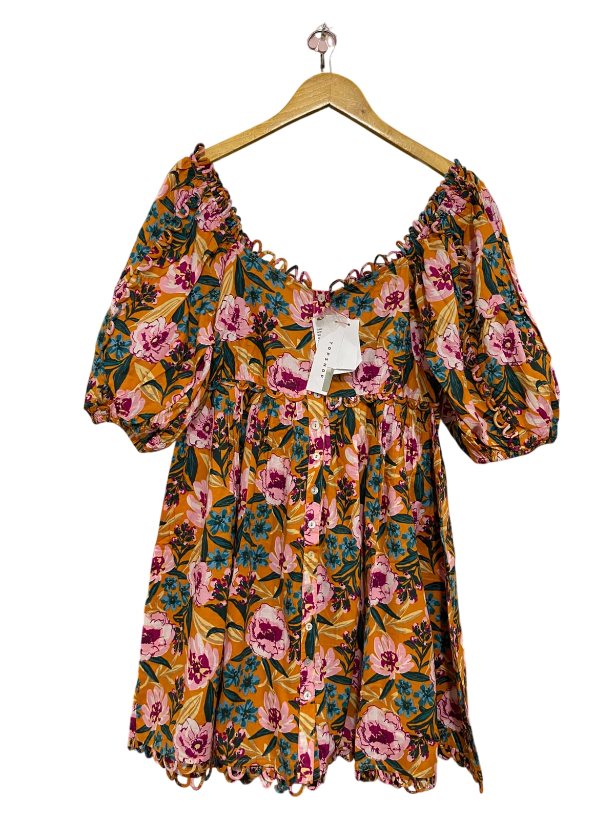 TOP SHOP |M| BUST 18| A43| MUSTARD FLORAL SCALLOPED TECHNICAL UTILITY DRESS