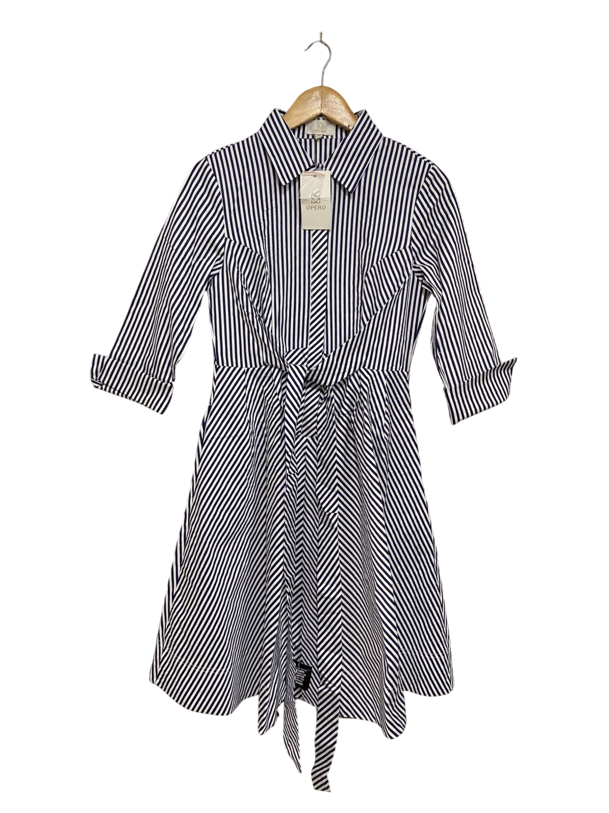 OPERO |M| BUST 17| A43| NAVY AND WHITE STRIPED TECHNICAL UTILITY SHIRT DRESS