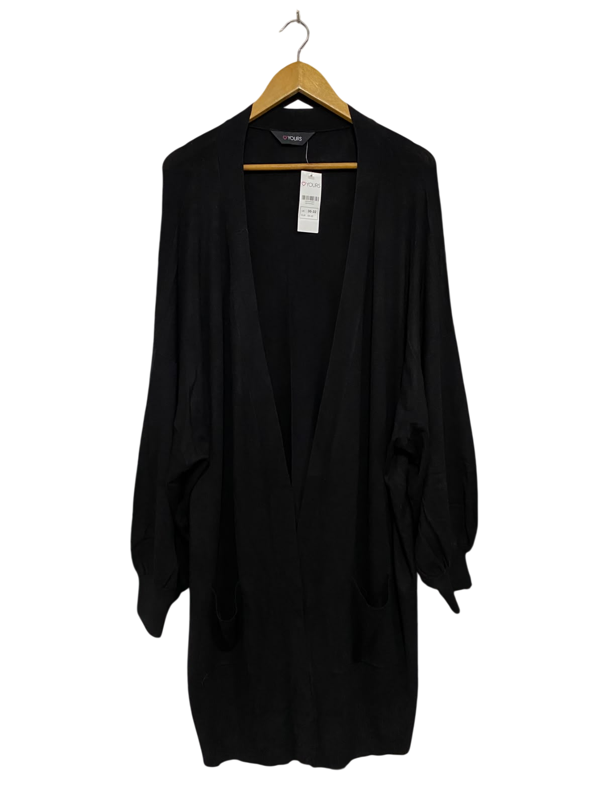 YOURS |XL| BUST 32| A43| BLACK OPEN-FRONT LONGLINE UTILITY CARDIGAN