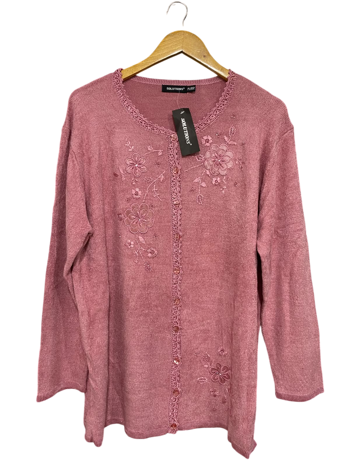 SOLUTIONS |XL| BUST 24| A43| DUSTY ROSE FLORAL EMBROIDERED KNIT CARDIGAN