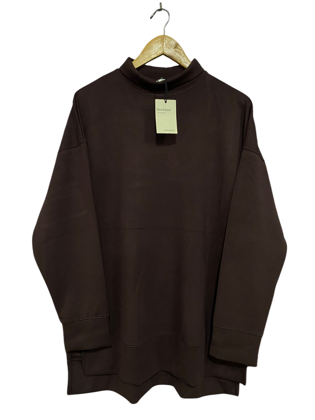 RIVER ISLAND |M| BUST 22| A43| DARK BROWN MOCK-NECK OVERSIZED UTILITY SWEATSHIRT