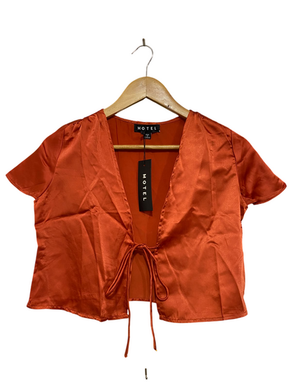 MOTEL |XS| BUST 17| A43| RUST ORANGE SATIN TIE-FRONT CROPPED UTILITY TOP