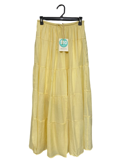 GHANDA CO |S| WAIST 26| A43| PALE YELLOW TIERED MAXI UTILITY SKIRT