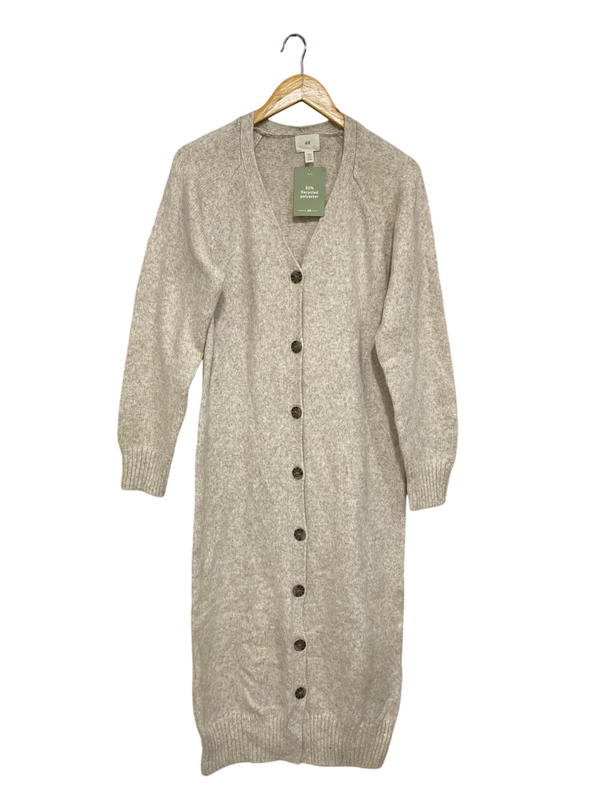 H&M |XS| BUST 20| A43| BEIGE MELANGE BUTTON-UP KNIT UTILITY MIDI DRESS