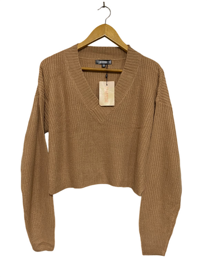 MISSGUIDED |S| BUST 23| A43| CAMEL V-NECK CROPPED KNIT UTILITY SWEATER