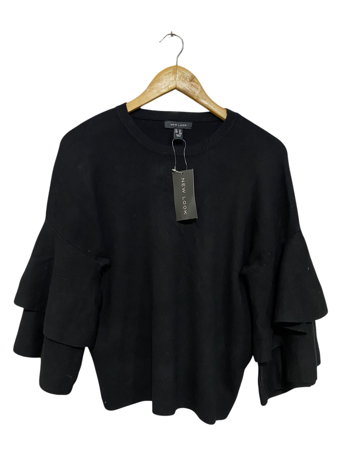 NEW LOOK |M| BUST 21| A43| BLACK MULTI-TIERED RUFFLE-SLEEVE UTILITY SWEATER