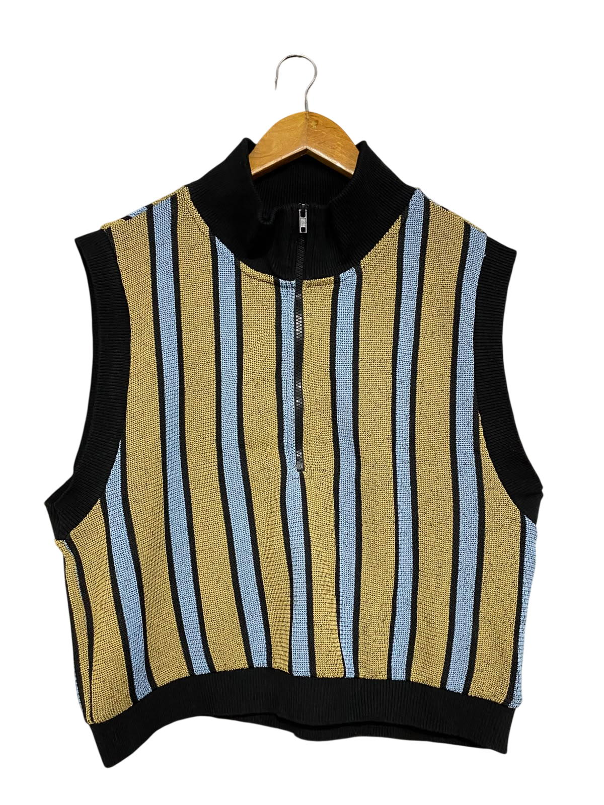 ZARA |L| BUST 21| A43| STRIPED METALLIC HALF-ZIP KNIT UTILITY VEST