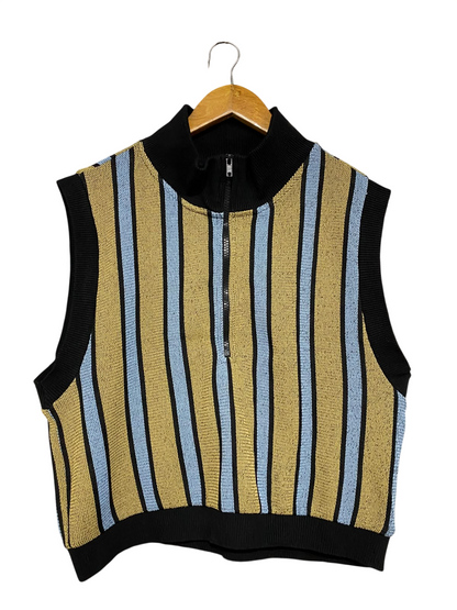 ZARA |L| BUST 21| A43| STRIPED METALLIC HALF-ZIP KNIT UTILITY VEST