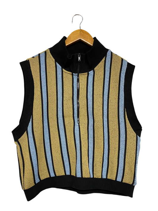 ZARA |L| BUST 21| A43| STRIPED METALLIC HALF-ZIP KNIT UTILITY VEST