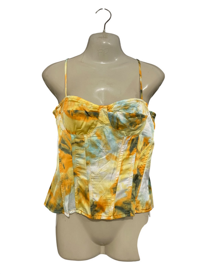 PRETTYLITTLE THING |M| BUST 16| A43| YELLOW TIE-DYE BUSTIER CORSET UTILITY TOP