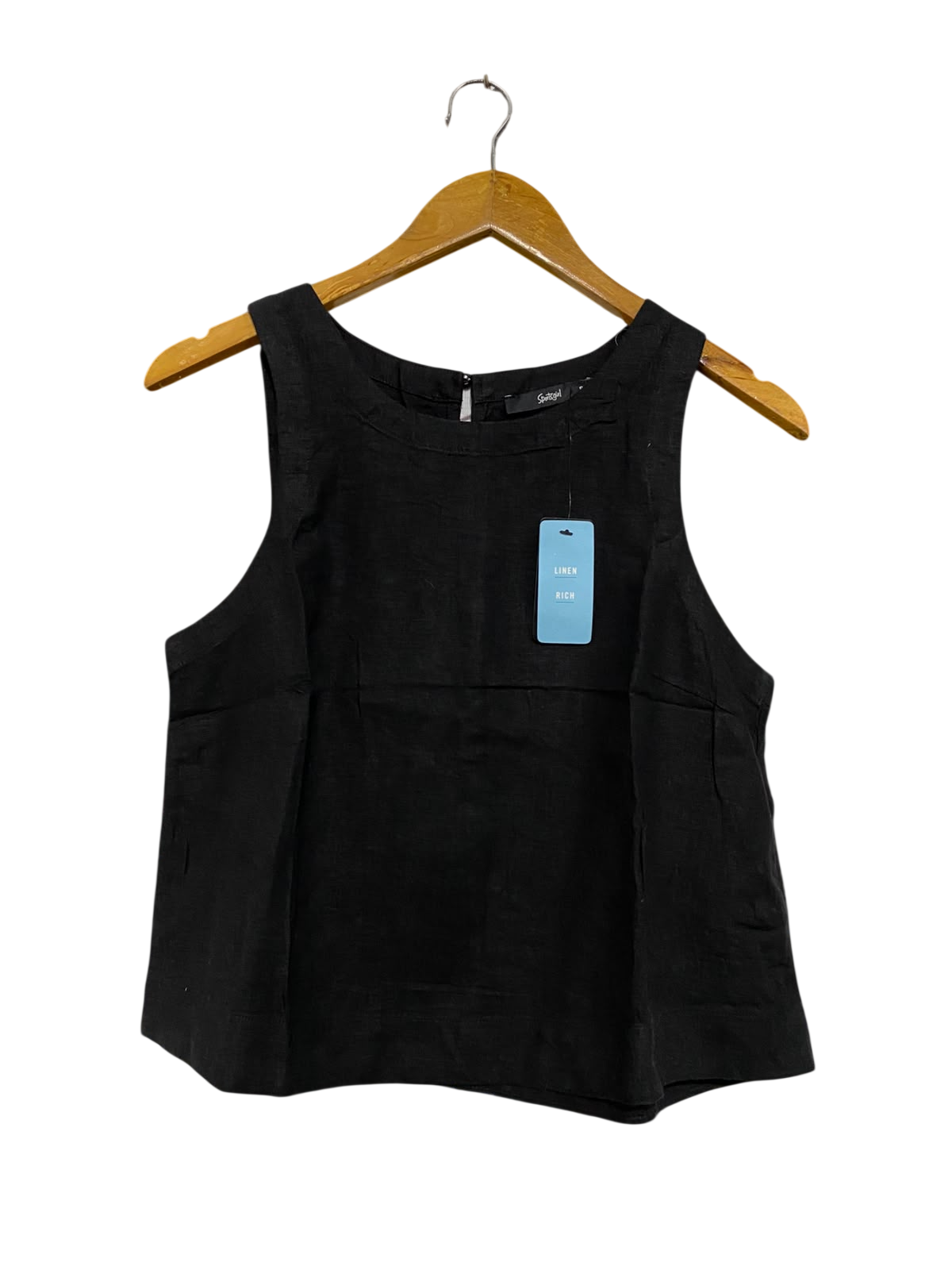 SPORTS GIRL |S| BUST 18| A43| BLACK LINEN-RICH SLEEVELESS UTILITY TANK