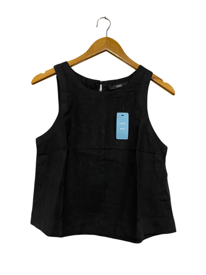 SPORTS GIRL |S| BUST 18| A43| BLACK LINEN-RICH SLEEVELESS UTILITY TANK