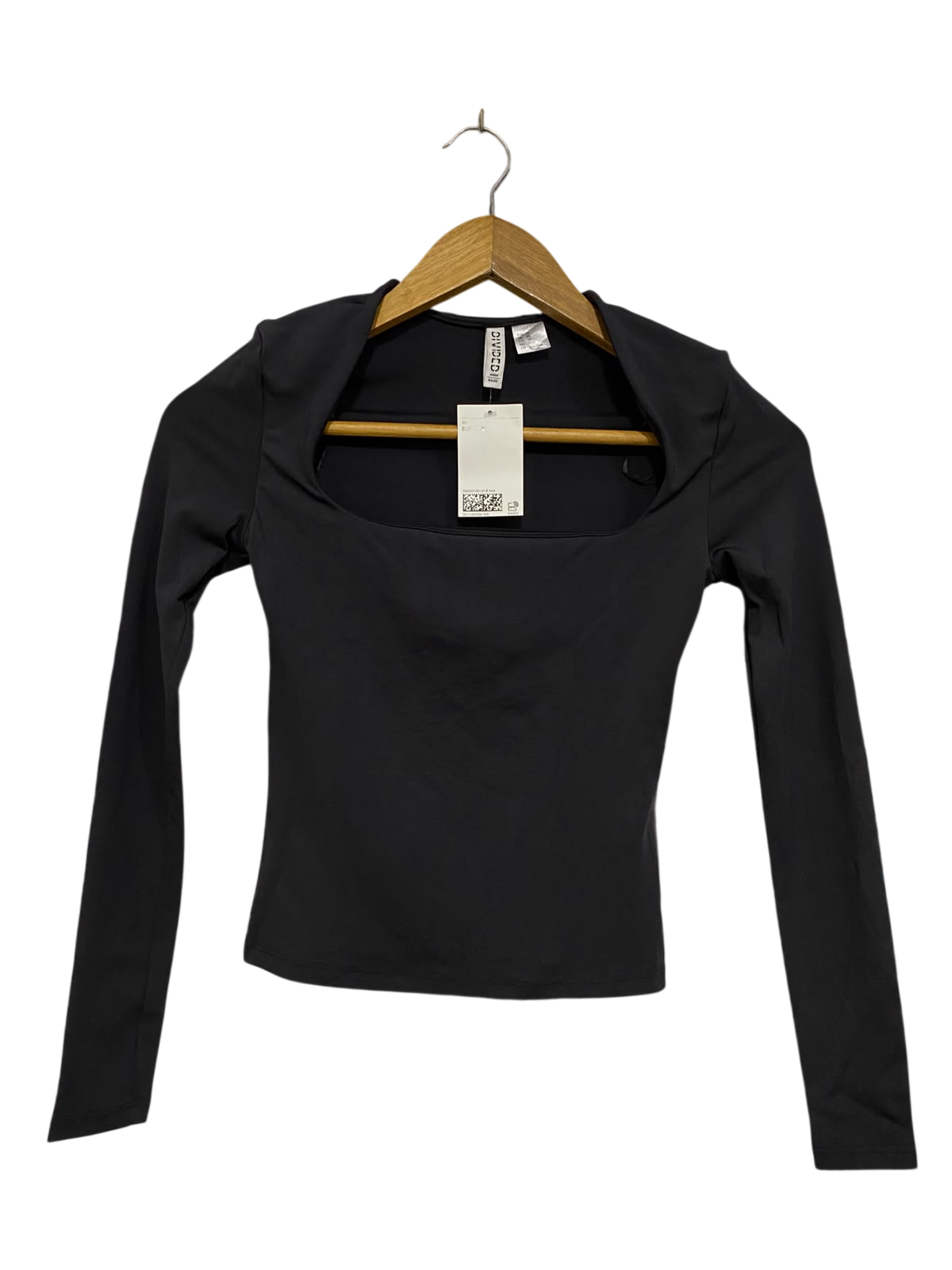 H&M |XS| BUST 13| A43| BLACK SQUARE-NECK LONG-SLEEVE UTILITY TOP