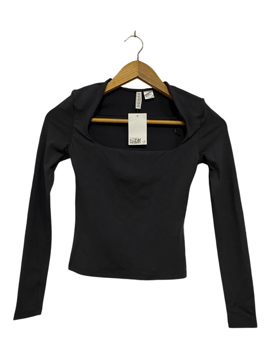 H&M |XS| BUST 13| A43| BLACK SQUARE-NECK LONG-SLEEVE UTILITY TOP