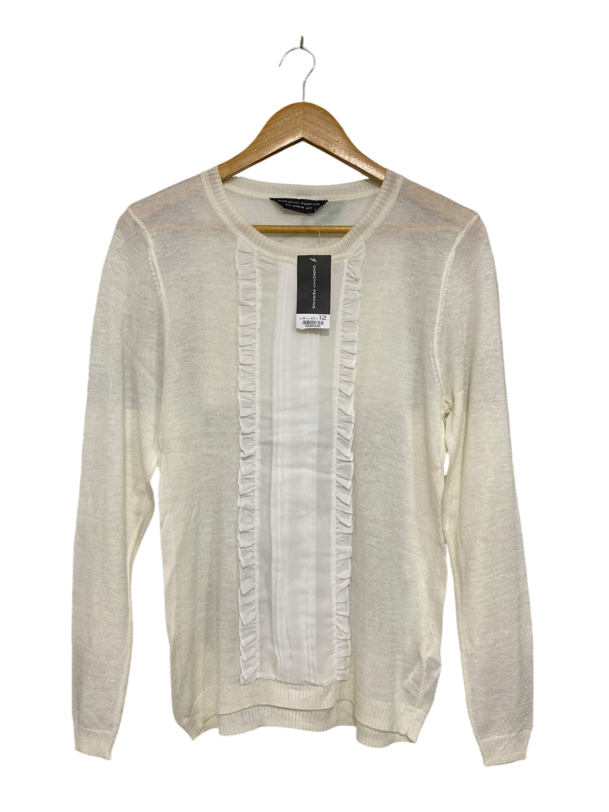 DOROTHY PERKINS |S| BUST 17| A44| CREAM RUFFLED-FRONT KNIT UTILITY SWEATER