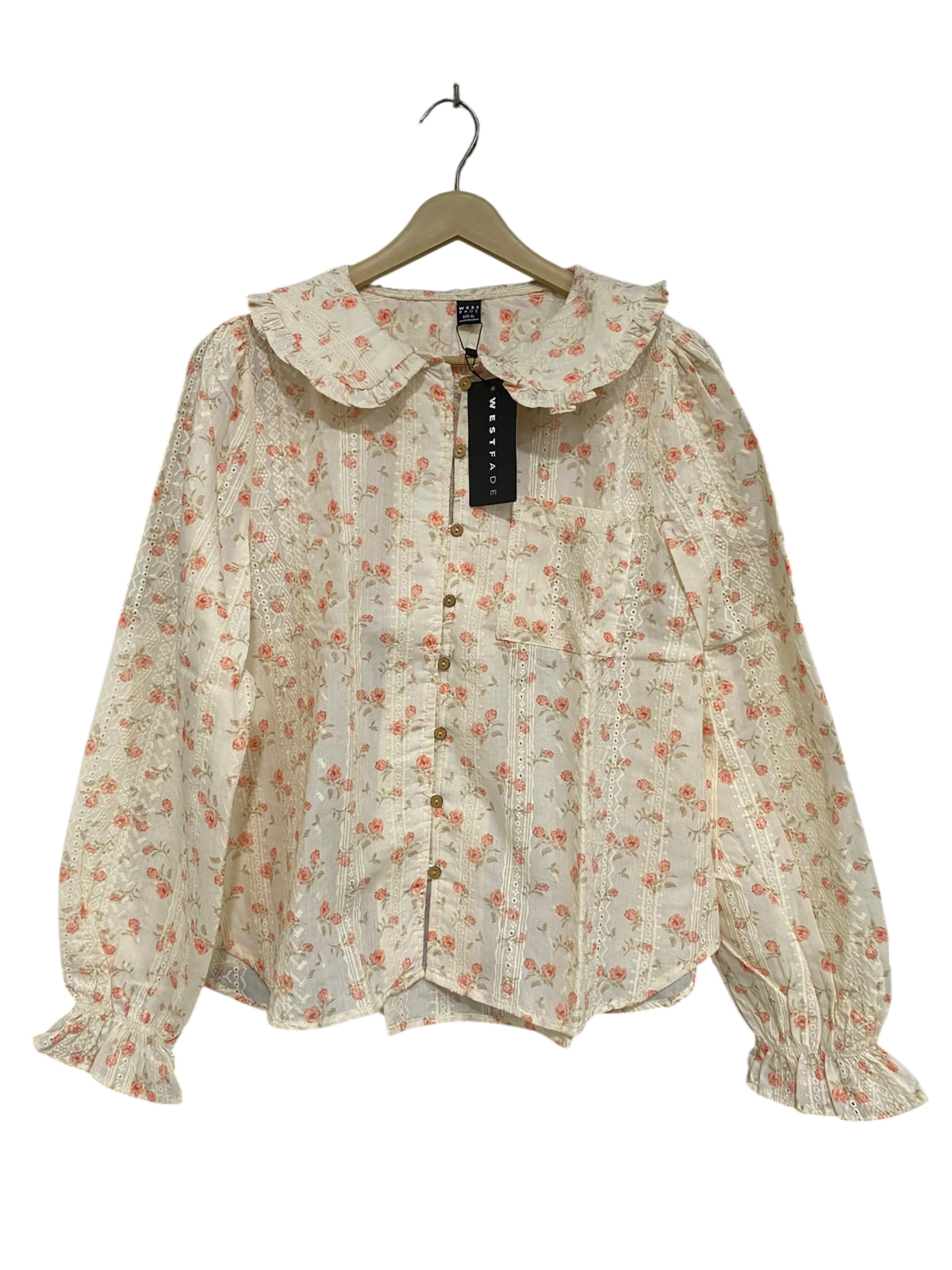 WEST FADE |XL| BUST 22| A44| FLORAL PRINT RUFFLED COLLAR UTILITY BLOUSE