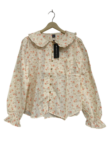 WEST FADE |XL| BUST 22| A44| FLORAL PRINT RUFFLED COLLAR UTILITY BLOUSE