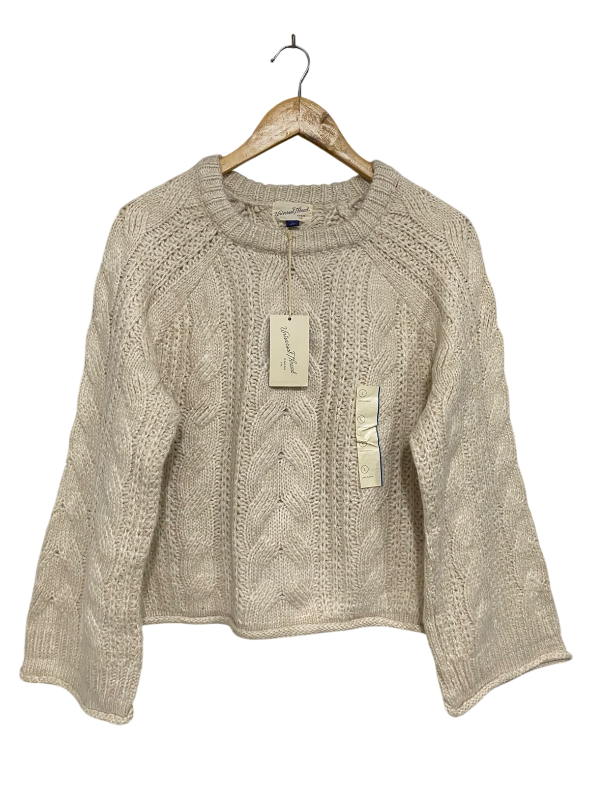 UNIVERSAL THREAD |L| BUST 22| A44| OATMEAL CABLE-KNIT UTILITY SWEATER