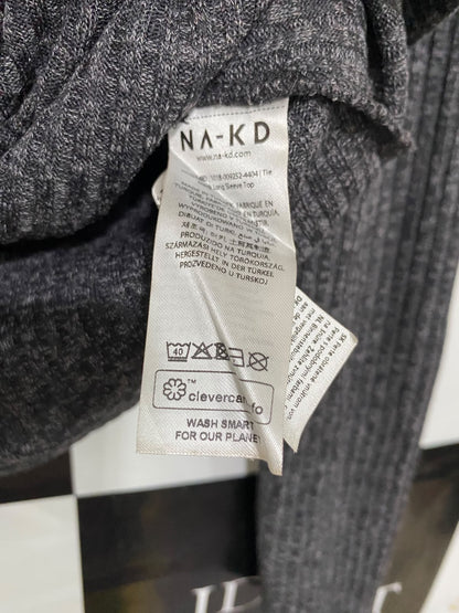NA KD |L| BUST 15| A44| GREY RIBBED TIE-FRONT LONG-SLEEVE TOP