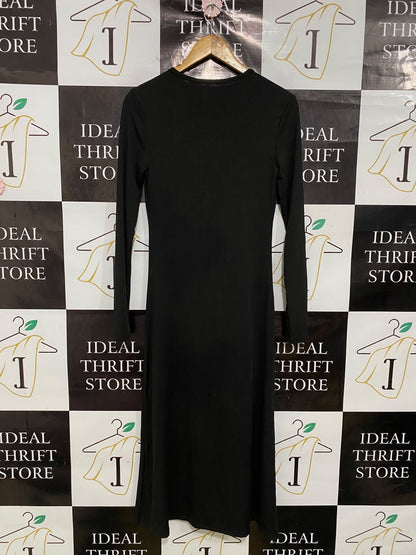 SHEIN |S| BUST 15| A44| BLACK RIBBED V-NECK BUTTON-FRONT MIDI UTILITY DRESS