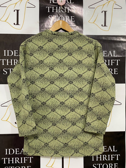 GENUINE KANNI |M/L| BUST 18| A44| OLIVE & BLACK PATTERNED KNIT UTILITY CARDIGAN