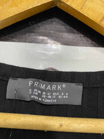 PRIMARK |S| BUST 16| A44| BLACK RIBBED SHORT-SLEEVE BUTTON-PLACKET MIDI UTILITY DRESS